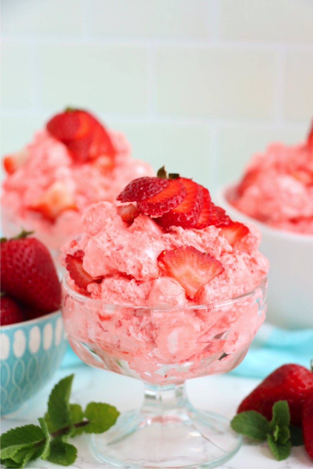 see through glass filled with strawberry fluff