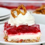 Strawberry Pretzel Dessert - This classic, potluck favorite features a crunchy pretzel crust topped with sweet cream and an irresistible strawberry jello topping. It's the perfect combination of sweet and salty!