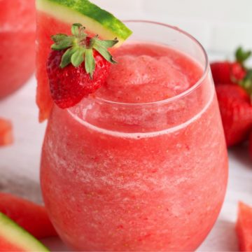 red wine slushie with strawberries and watermelon