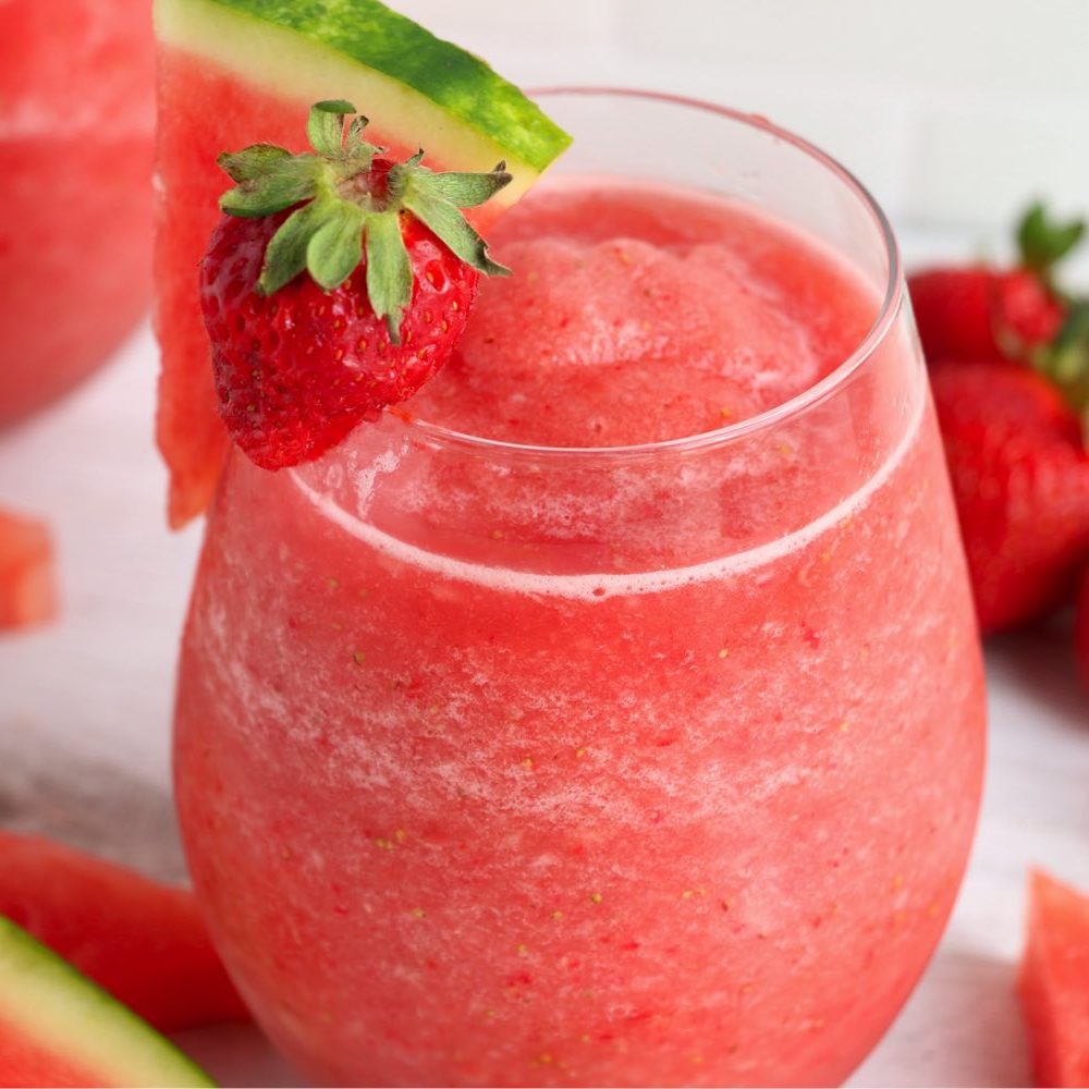 red wine slushie with strawberries and watermelon