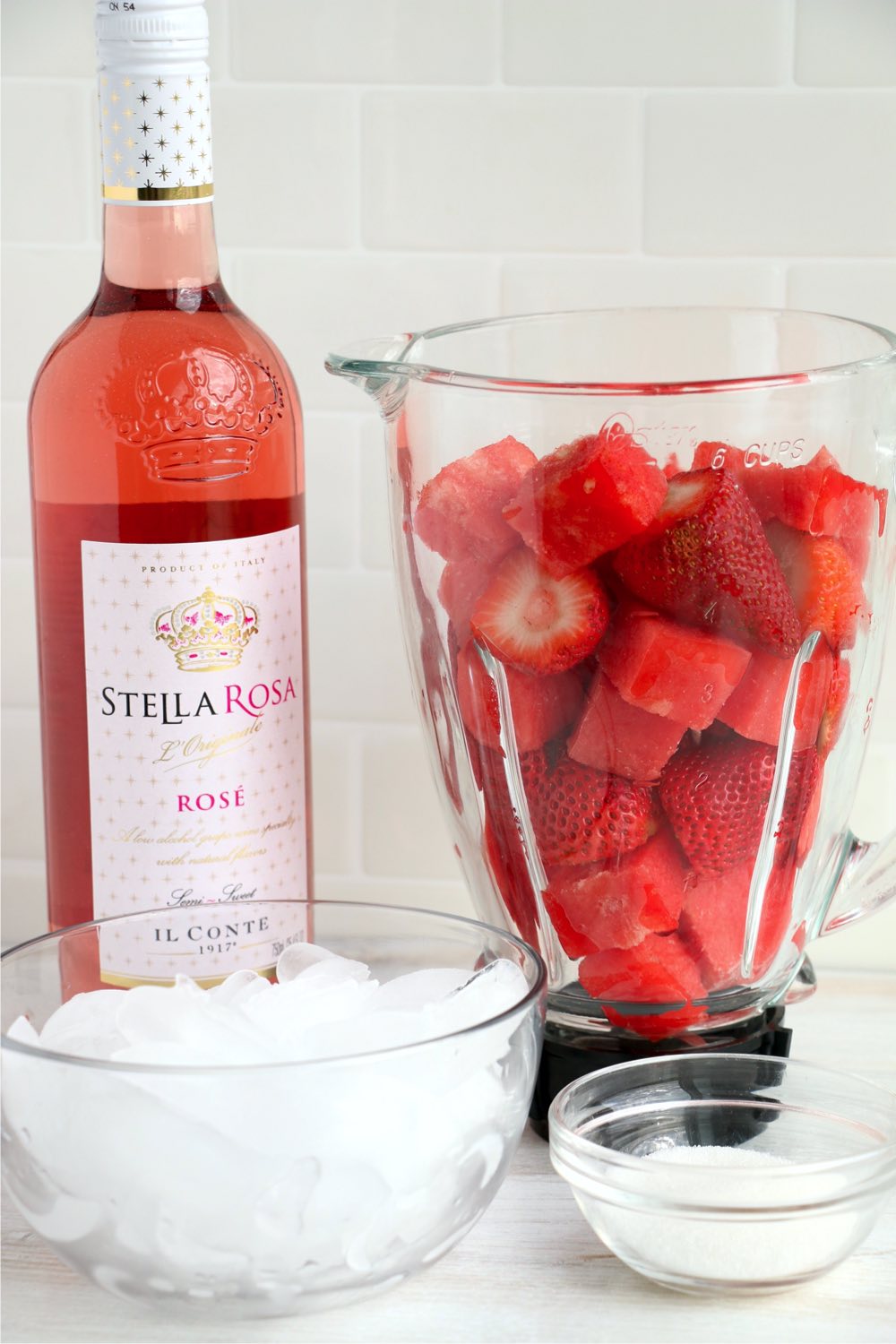 Ingredients for a strawberry and watermelon frose
