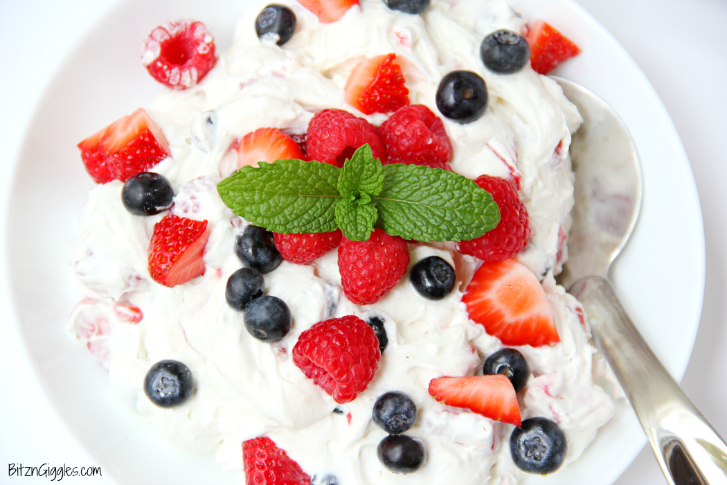 Triple Berry Shortcake Salad - Such an easy and delicious summer salad loaded with berries and hints of shortcake. Perfect for Memorial Day and 4th of July!!
