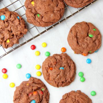 Triple Chocolate Pudding Cookies - Chewy, chocolaty, candy-filled cookies that use pudding as a secret ingredient to keep them nice and soft!