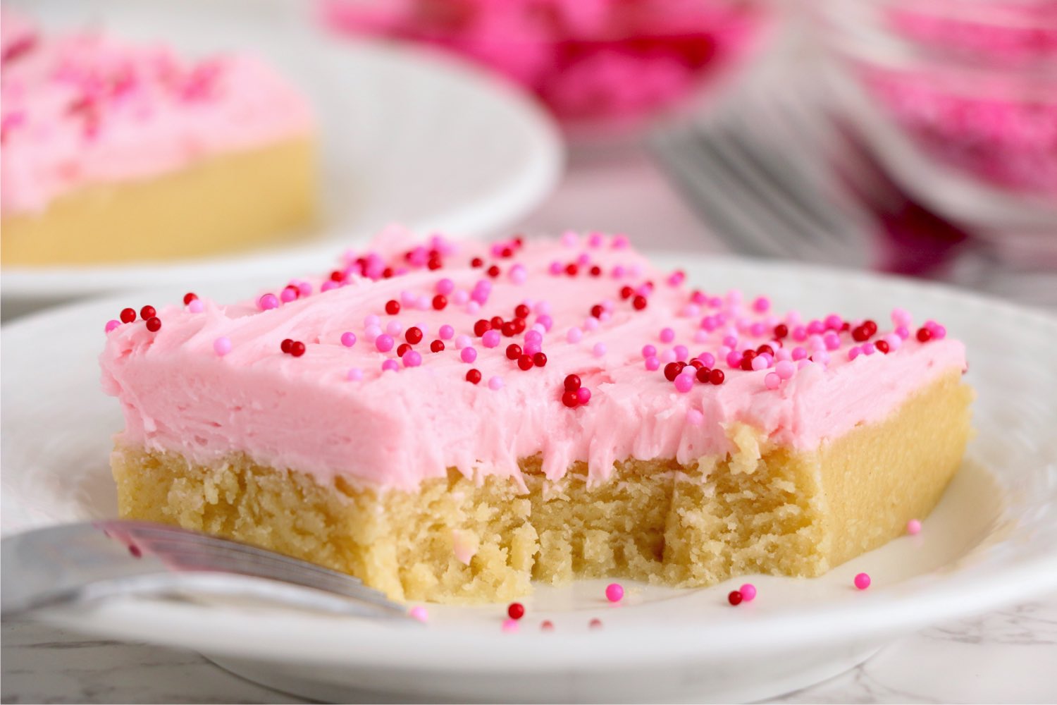 Valentine's cake bars with bite out