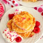 plate of stacked pancakes for Valentine's Day