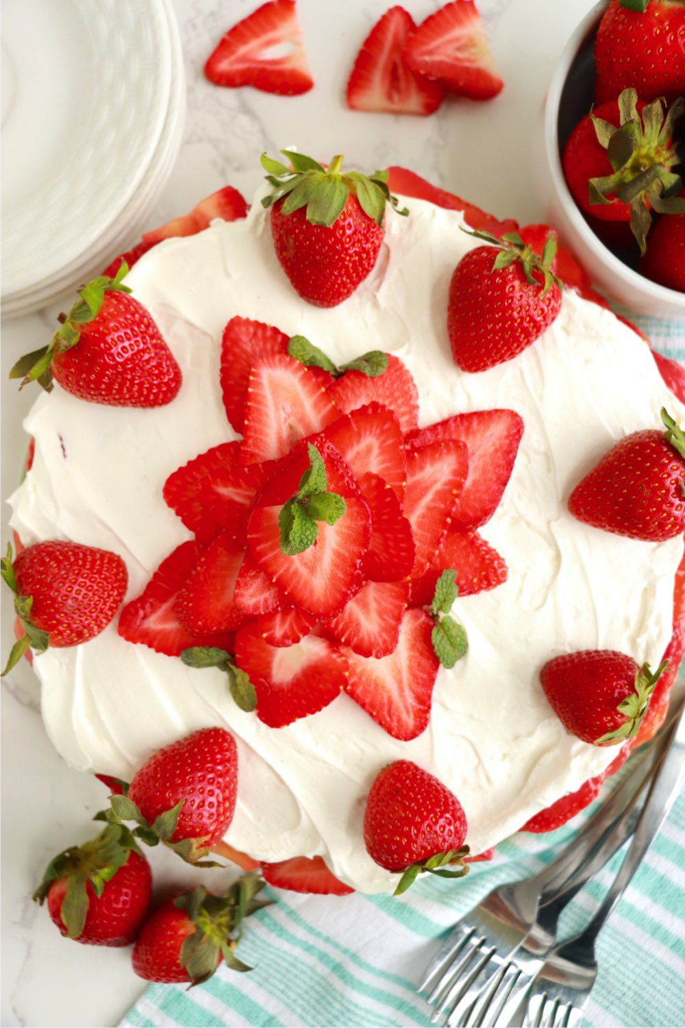 top shot of a decorated strawberry pie