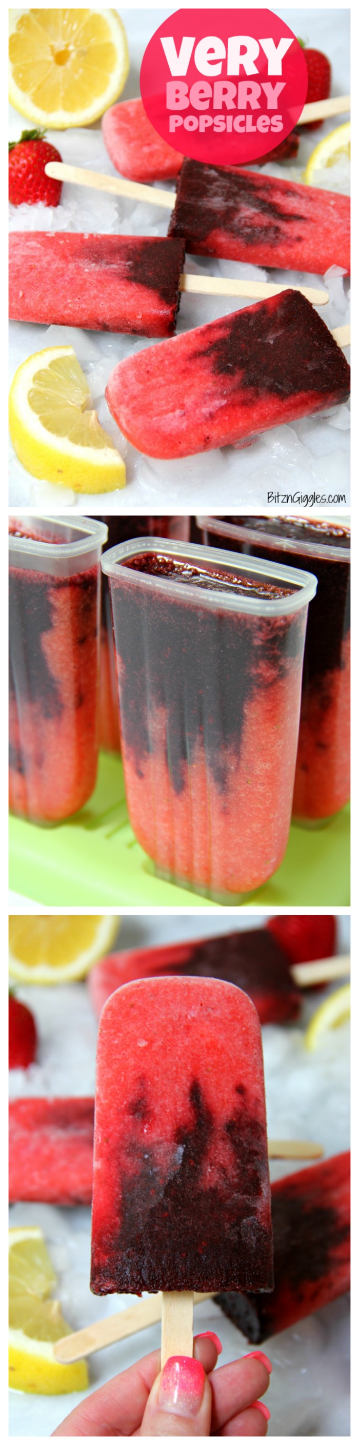 Very Berry Popsicles - Fresh strawberries swirled with blackberries and lemon make these homemade popsicles a truly refreshing treat!