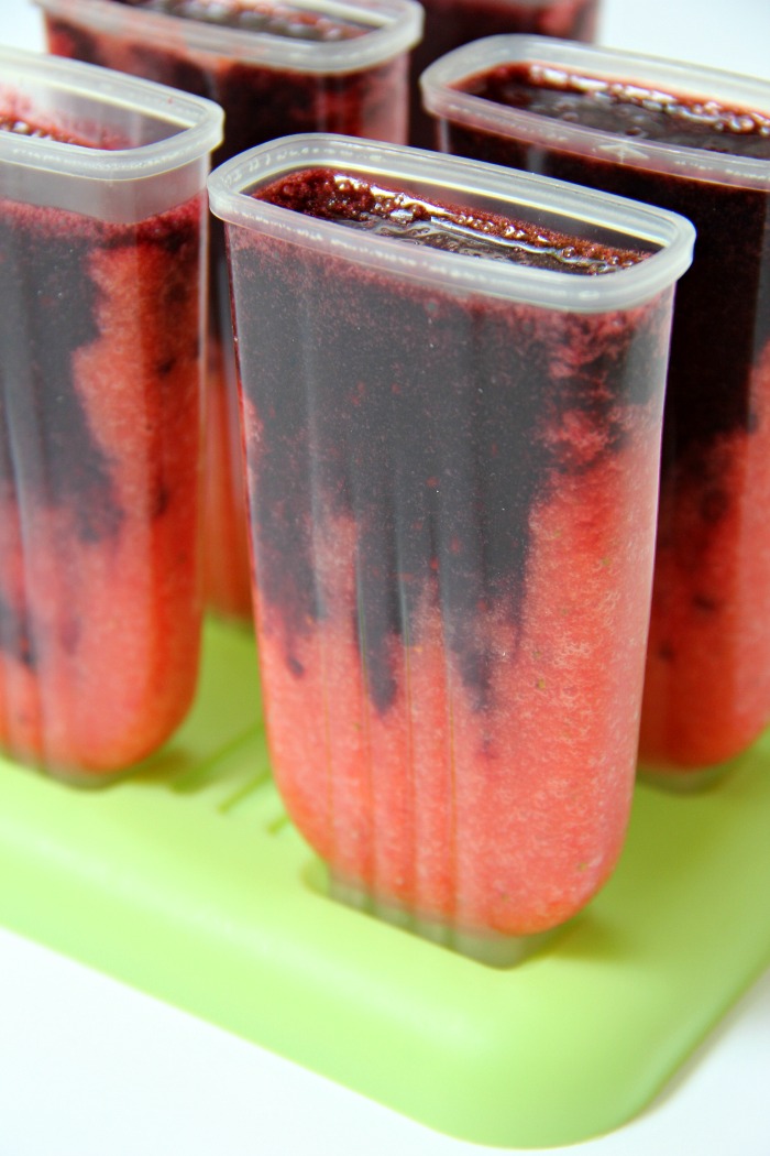 Very Berry Popsicles - Fresh strawberries swirled with blackberries and lemon make these homemade popsicles a truly refreshing treat!