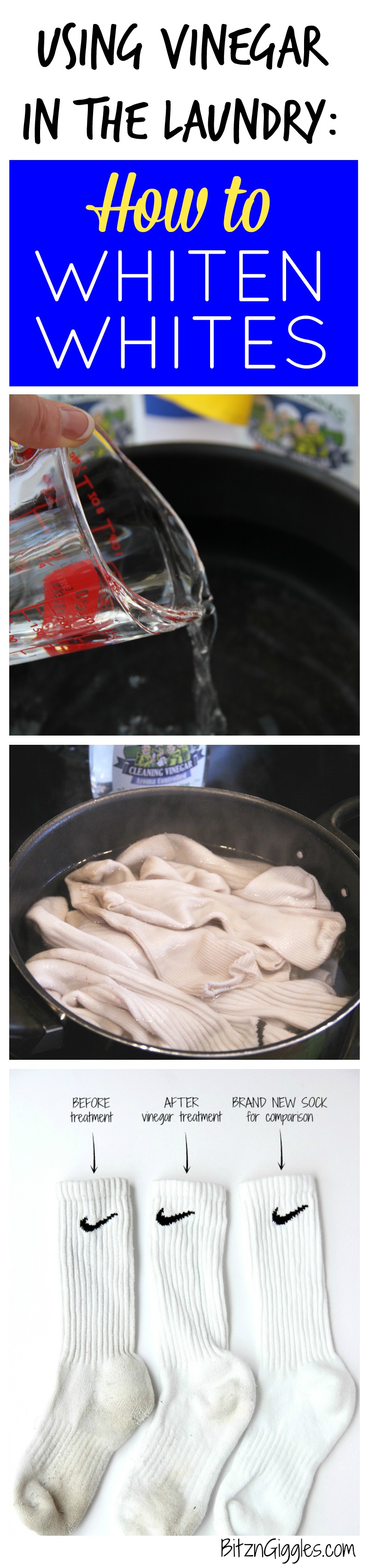 Using Vinegar in the Laundry: How to Whiten Whites - Tutorial on using a natural cleaner to brighten dingy white socks and clothes! It really works!