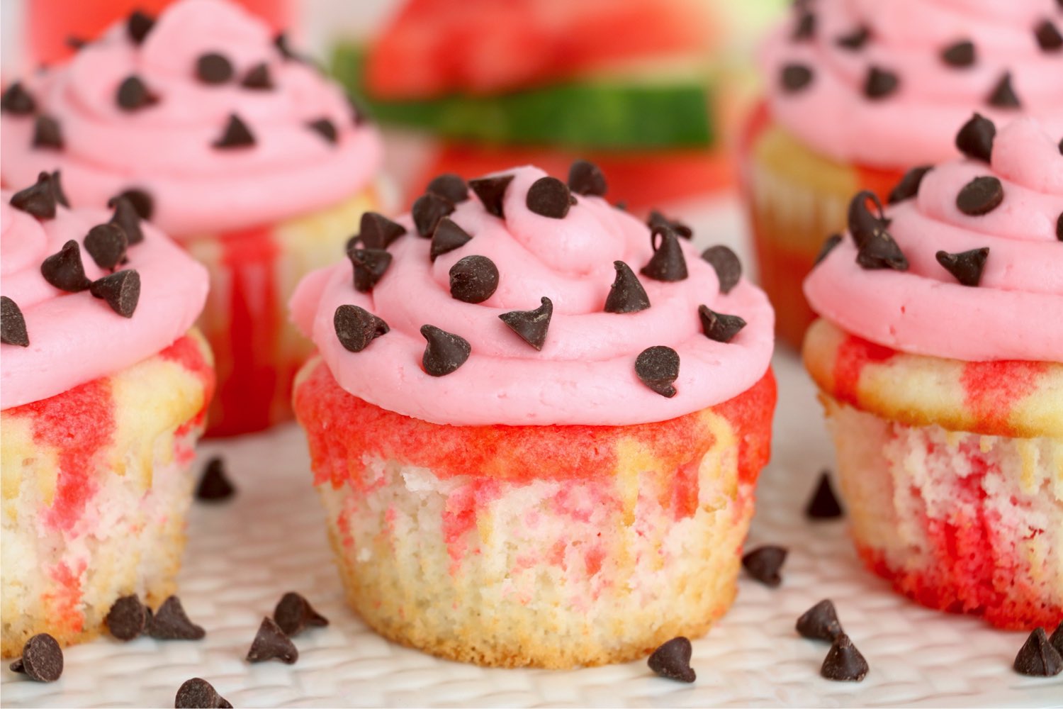 watermelon flavored cupcake with wrapper taken off
