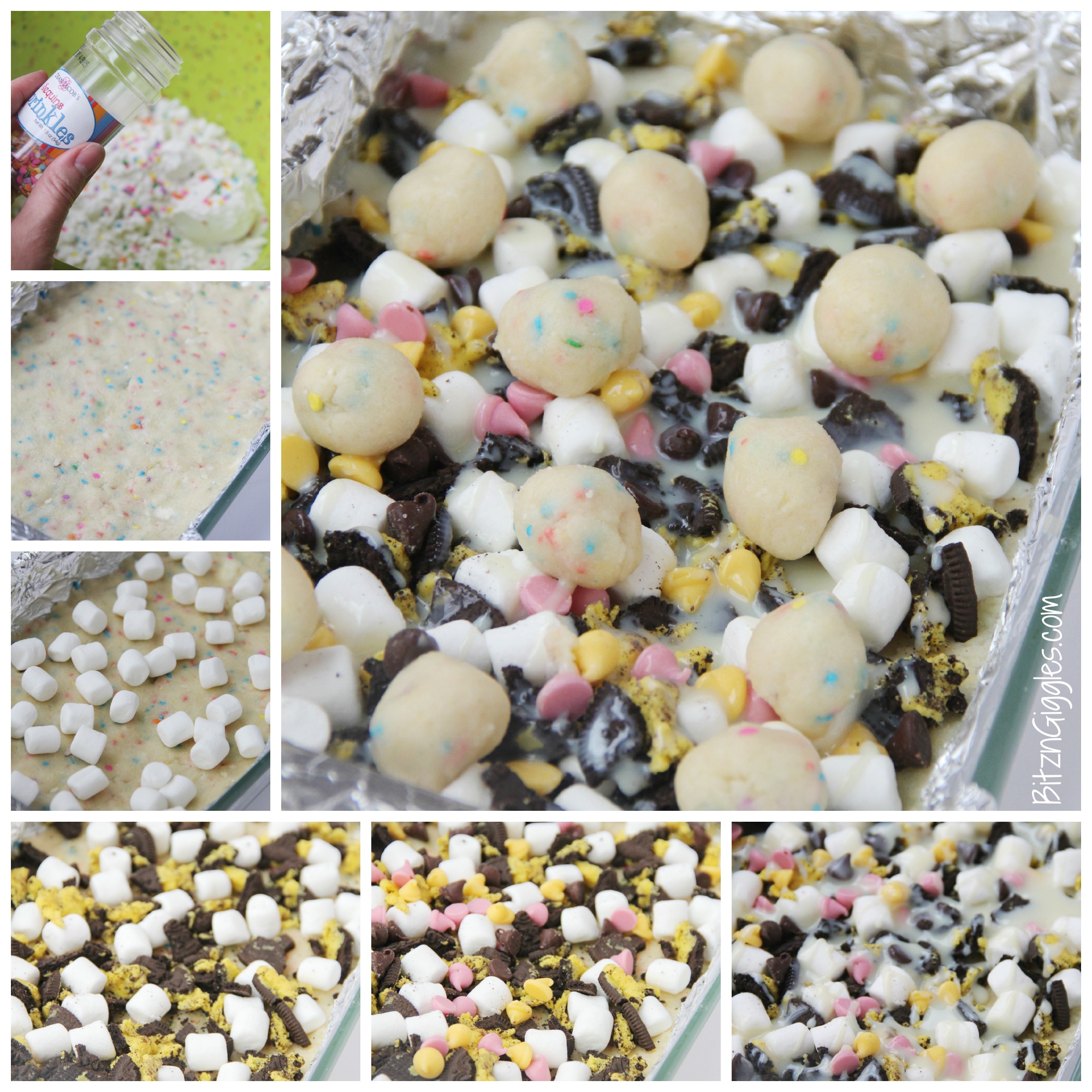 Cake Batter Truffle Bars - Sweet, chewy, decadent bars exploding with sprinkles, chocolate chips, marshmallows, and Oreo pieces!
